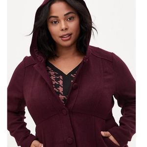Torrid burgundy hooded fit and flare coat size 1
